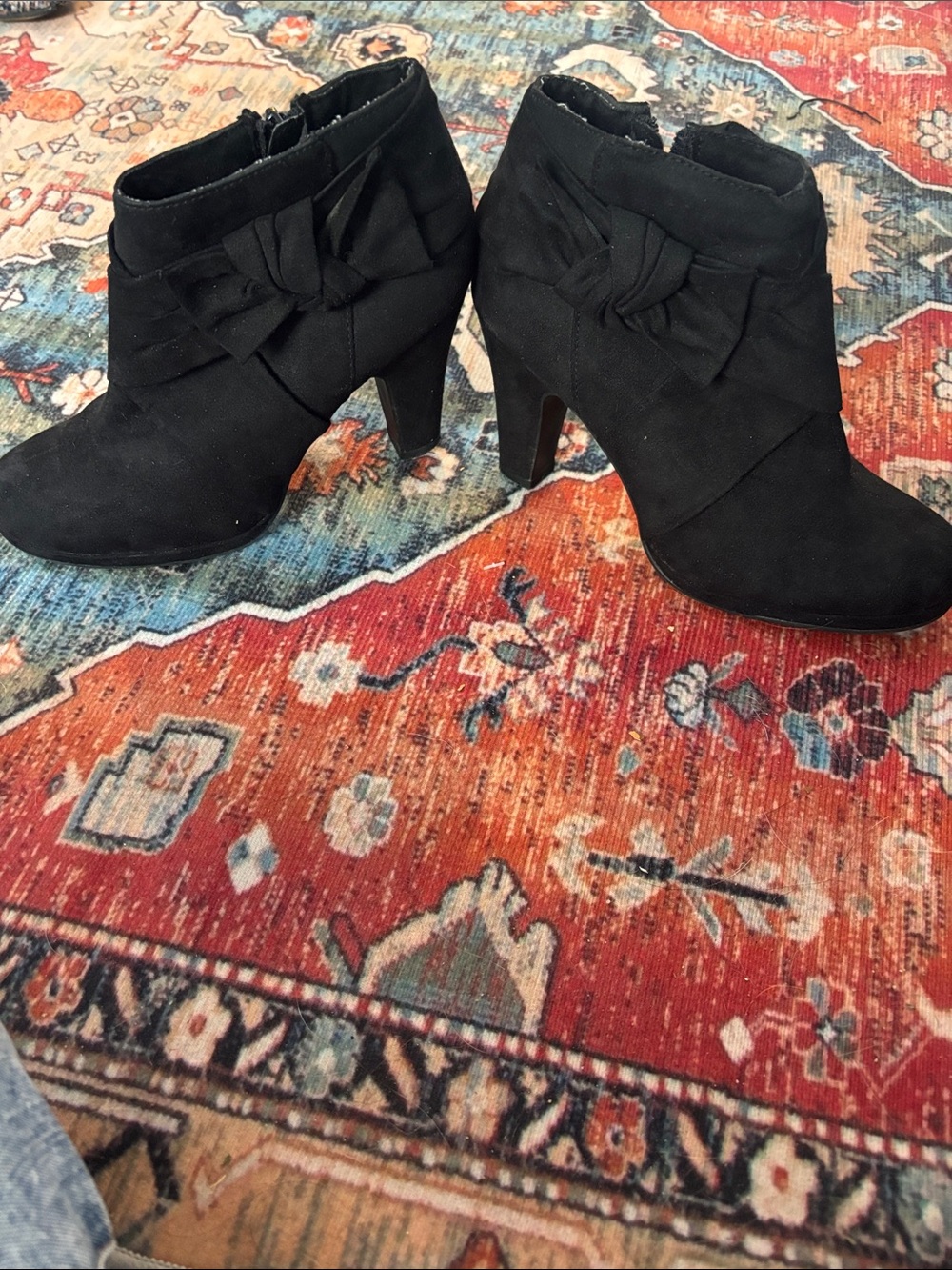 Rampage Women’s Black Suede Ankle Booties with Knot Detail
